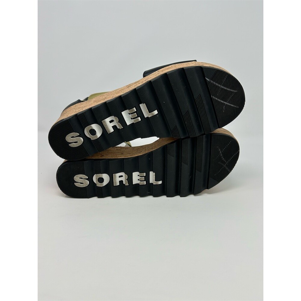 SOREL Platform Wedge Sandals Womens Black Cork Midsole Elastic Straps Size 11 - Picture 10 of 12